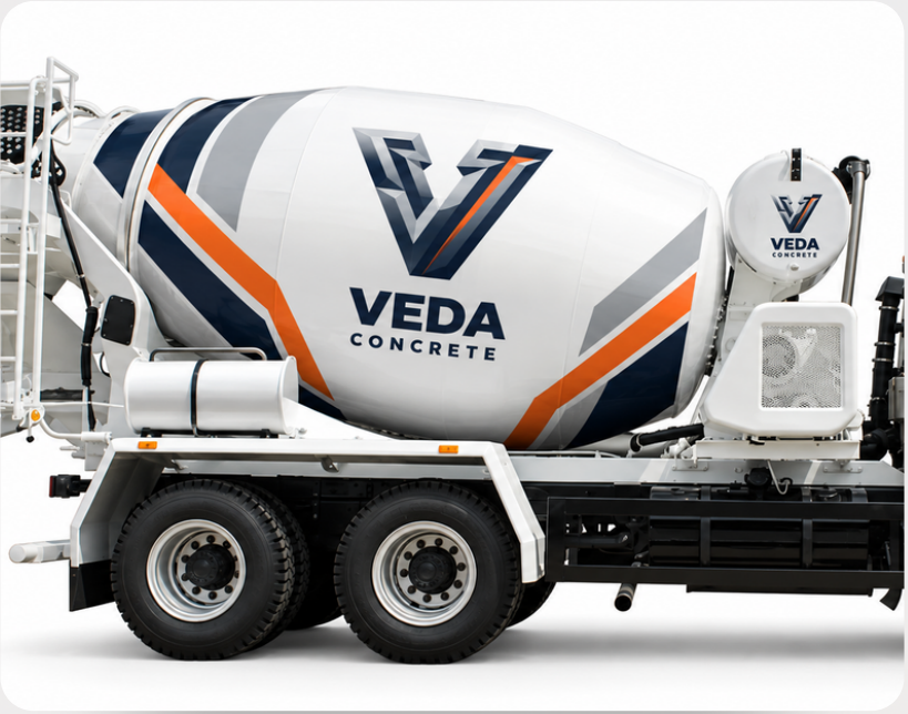 VEDA-branded concrete mixer truck